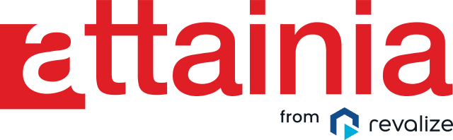 The word attainia in large red letters with from revalize and a blue geometric logo underneath.