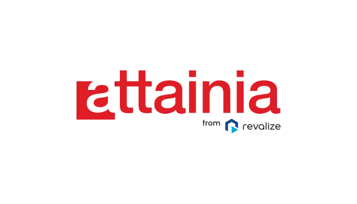 The image displays the Attainia logo in red, with the text from revalize in smaller font below and to the right.